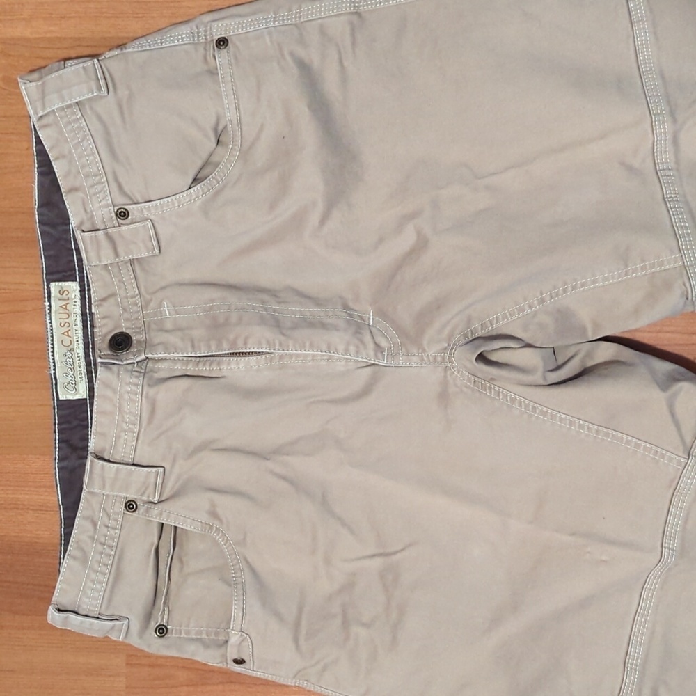 Cabelas Mens Khaki Pants 34x30 Zipper Pockets Hiking Work - Picture 2 of 12